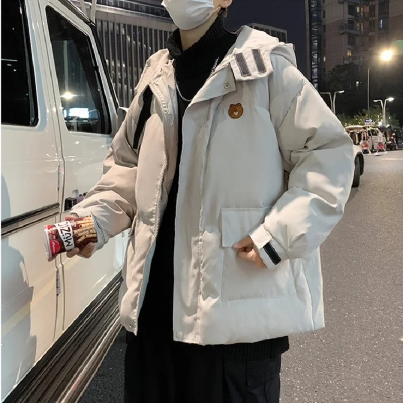 Winter Coat Pure Color Loose Thick Hooded Cotton-padded Jacket Men's Ins Bread Jacket 2021 Autumn and Winter Warm Jacket