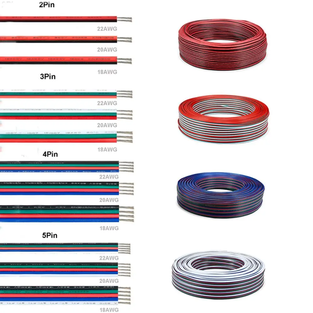 

Кабель-удлинитель для светодиодной ленты, 5 м, 2/3/5/6 контактов