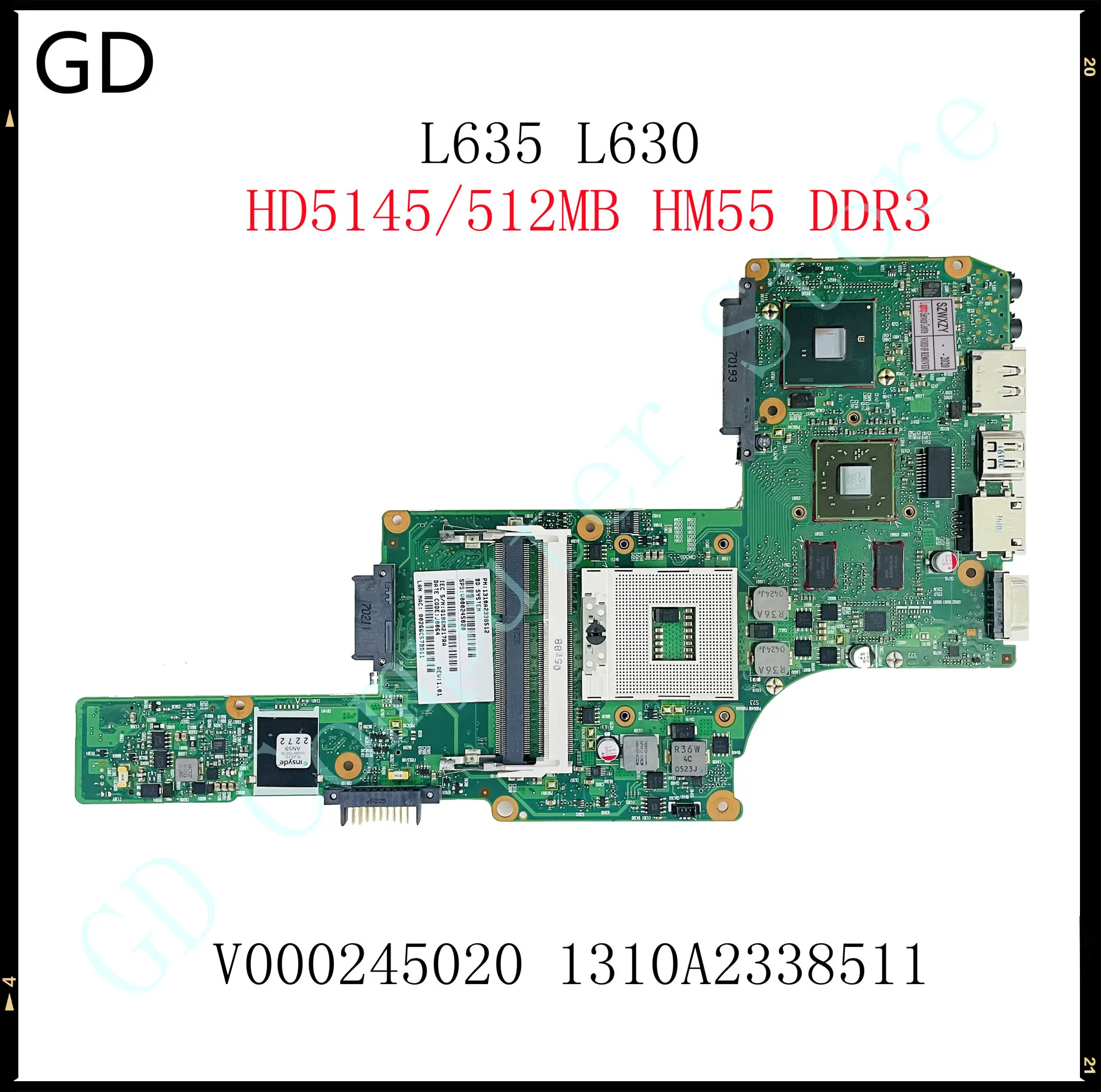 GD оригинал для ноутбука Toshiba Satellite L635 L630 материнская плата V000245020 1310A2338511 HD5145/512 МБ