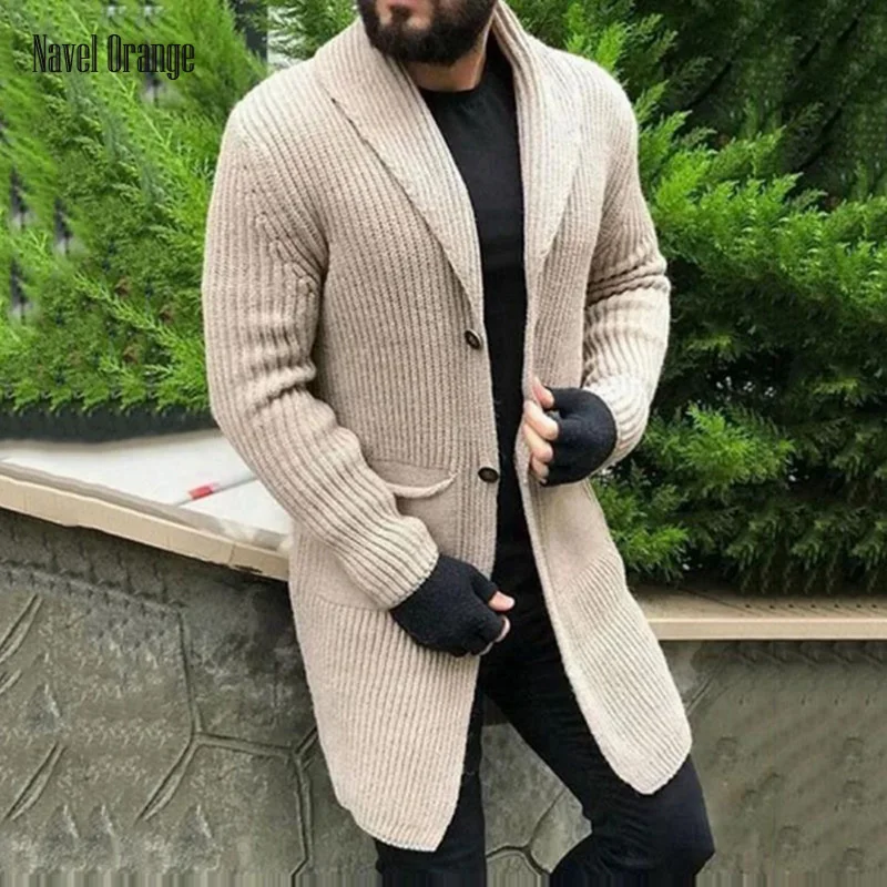 

Mens Casual Solid Daily Style Long Cardigan Autumn Winter Turn-Down Collar Full Sleeve Men Sweater Pocket Streetwear Sweatshirts