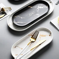 ceramics cutlery nordic black white marbling round oval plate bowl cup dish spoon fork household kitchen supplies tableware