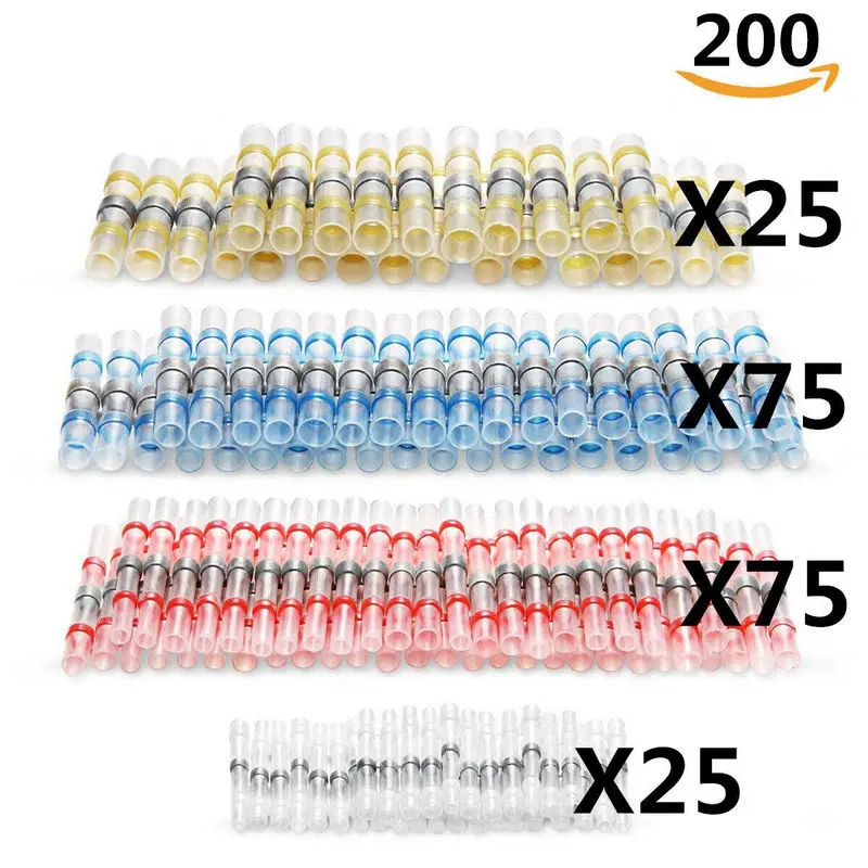 

200 шт. Водонепроницаемая пайка уплотнение рукава термоусадочная электрическая проволока стыковые клеммы соединители набор ассортимент