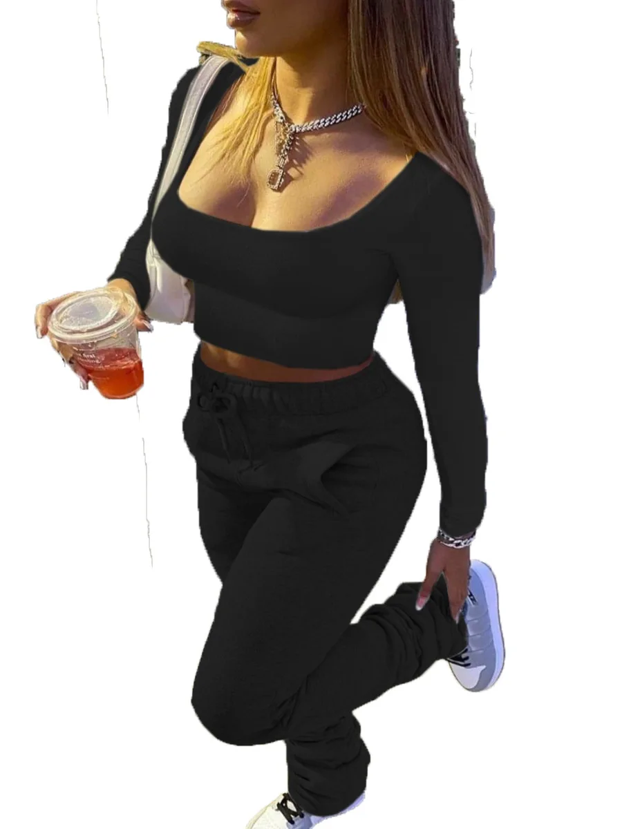 

Women 2 Piece Set Outfits Crop Top Pant Tracksuit Matching Sets Wear Sweat Suits