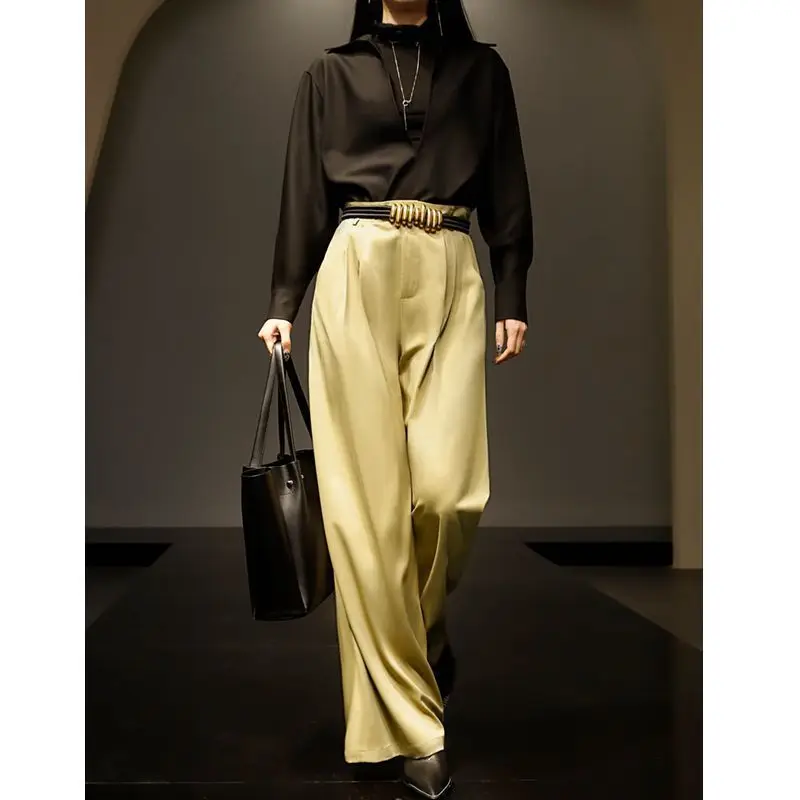 

Women 2021 Summer Fashion Solid Color Wide-leg Pants Female New High Waist Long Trousers Ladies Loose Thin Casual Pants E49