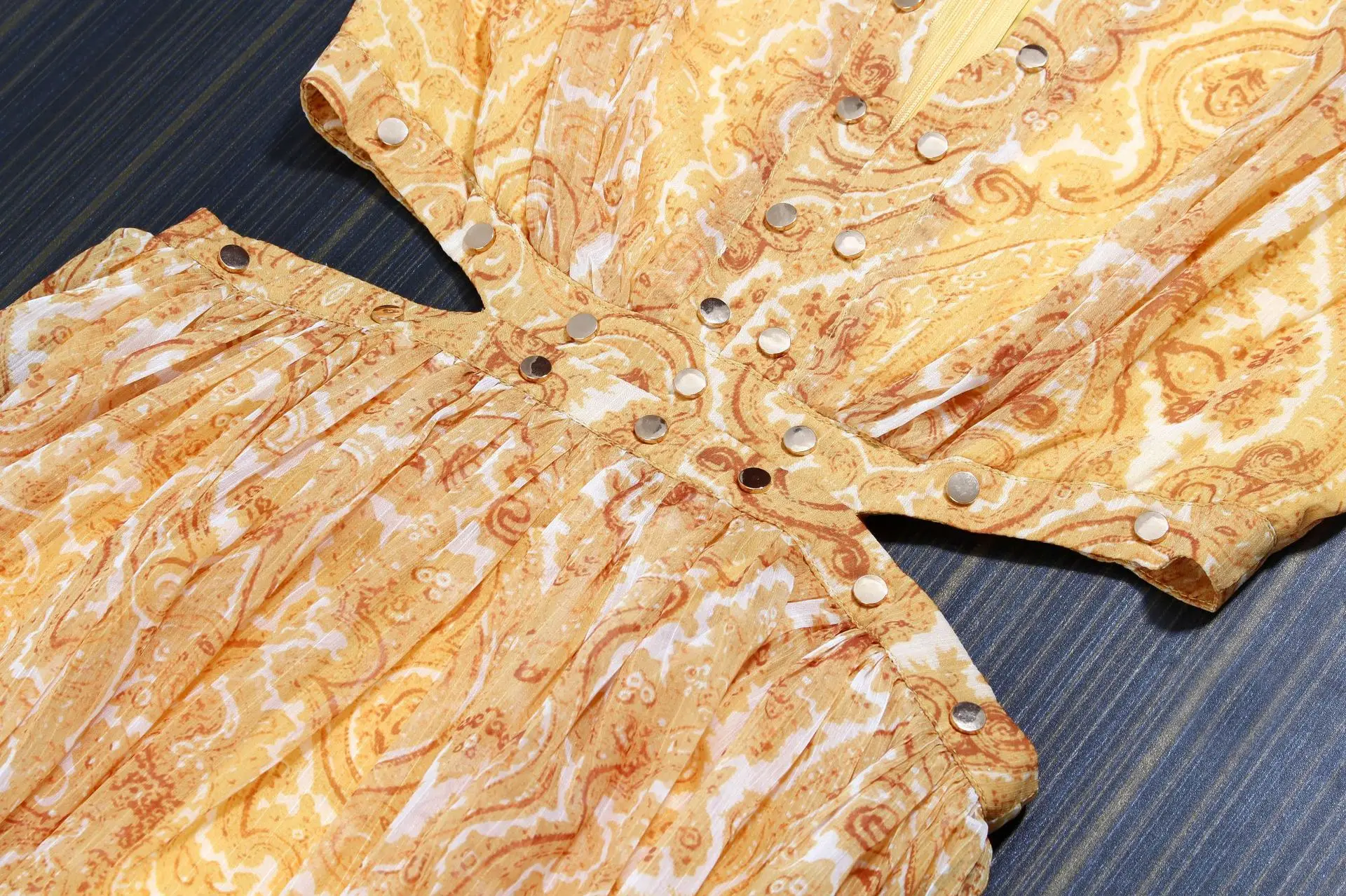 

Printed Hollow Sexy Ankle-Length Chiffon Dress for Female 2021 Summer New Sweet Slimming Round-Neck Long-Sleeved Dress Ladies