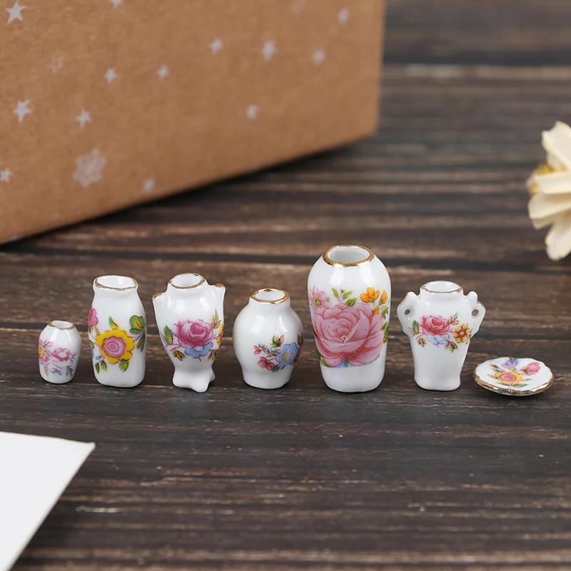 

7Pcs Mini 1:12 Dollhouse Miniature Porcelain Flower Vase Dolls House Accessories 1~2.5cm