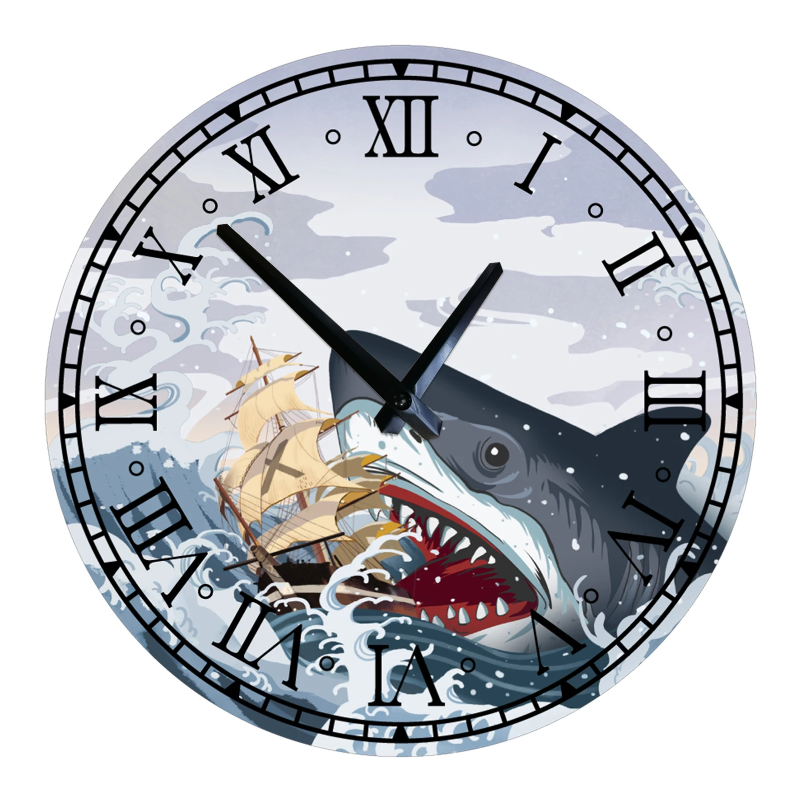 

Wall Wooden Clocks Cartoon shark Design Silent Home Office Wall Decor Clocks for Kitchen Wall Art Large Wall Clocks 12 Inch