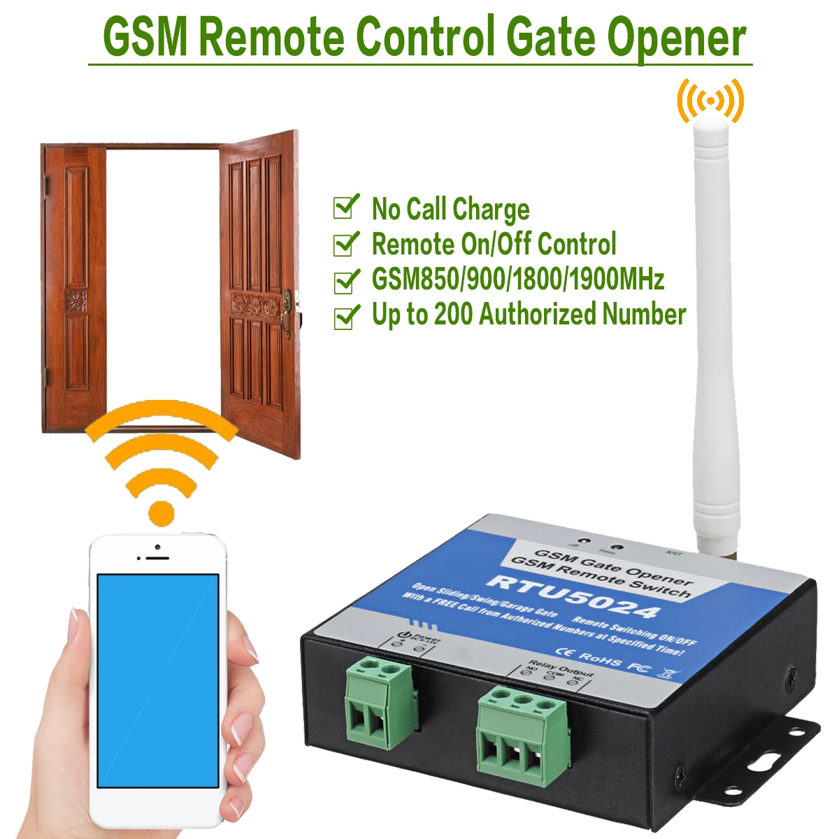 

RTU5024 GSM Gate Opener Relay Switch Wireless Remote Control Door Access Door Opener for Barrier Free Call 850/900/1800/1900MHz