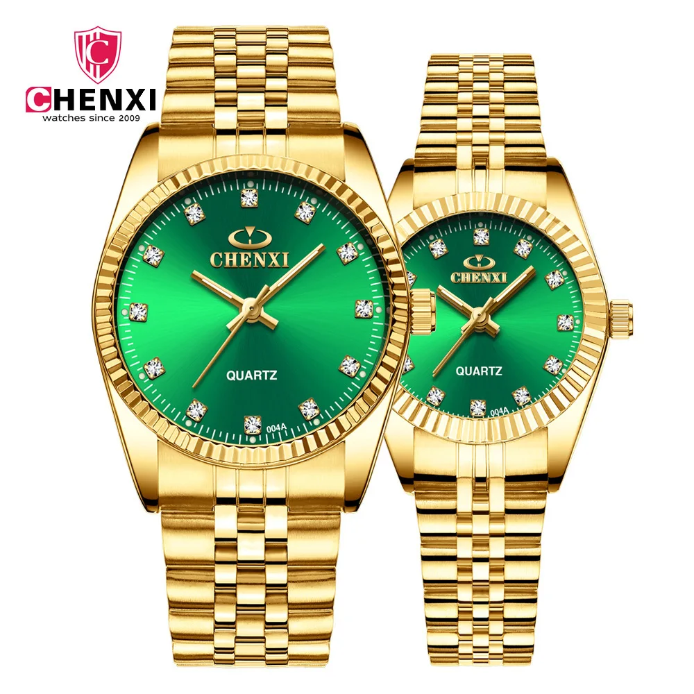 

CHENXI Luxury Couple Watch Golden Fashion Stainless Steel Lovers Watch Quartz Wrist Watches For Women & Men Analog Wristwatch