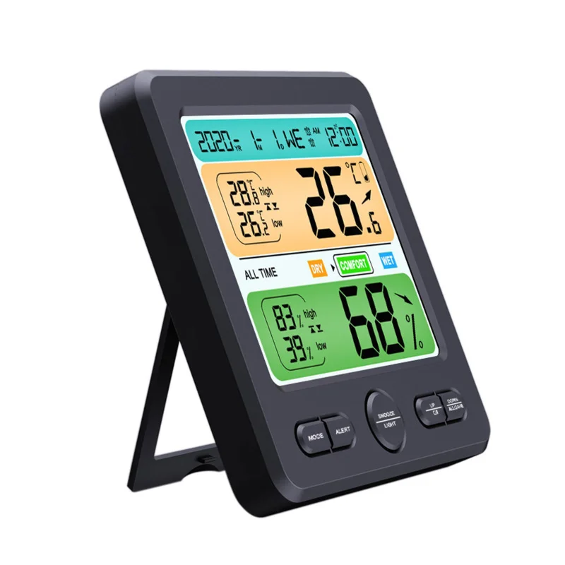 

AUPORO Indoor Thermometer Hygrometer Temperature Humidity Gauge with Digital Mini Desk Clock Backlit Accurate Monitor