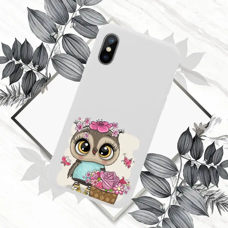 

Cute Owl Black Phone Case White Candy Color for iPhone 11 12 mini pro XS MAX 8 7 6 6S Plus X SE 2020 XR