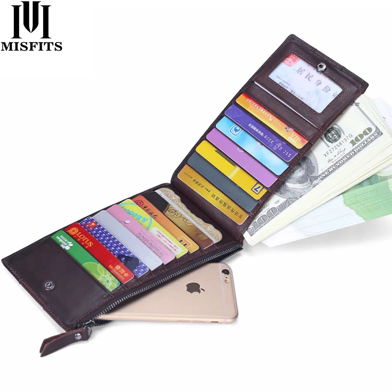 Тонкий мужской кошелек MISFITS из натуральной кожи винтажный длинный деловой