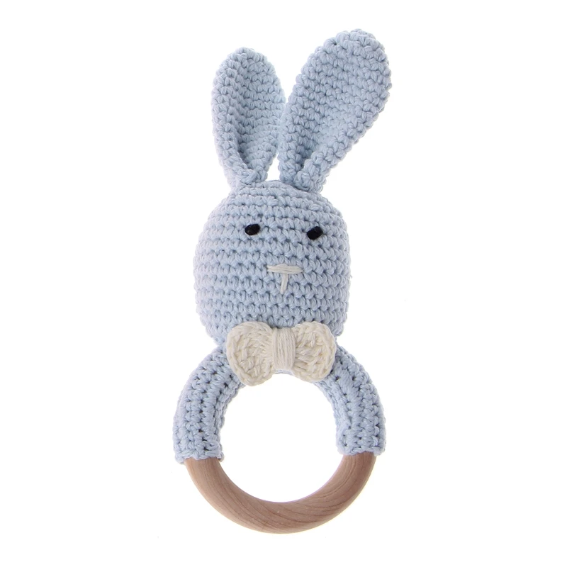 

Baby Bunny Ear Teether Wooden Teething Ring Newborn Sensory Toy Shower Gift