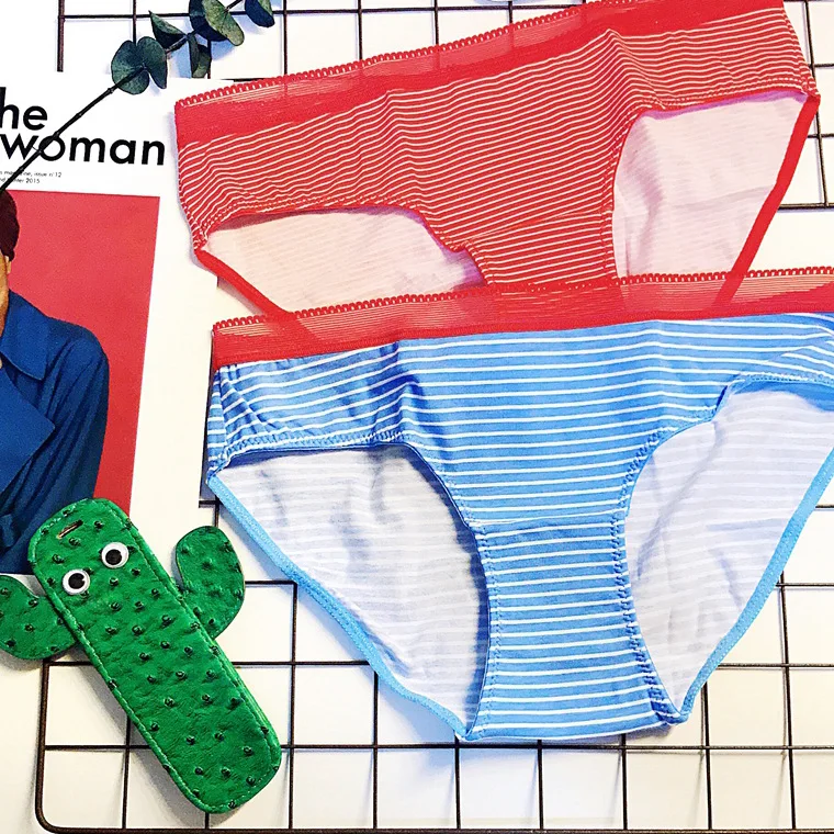 Синяя полосатая шифоновая хлопковая ткань милое Спортивное женское нижнее белье