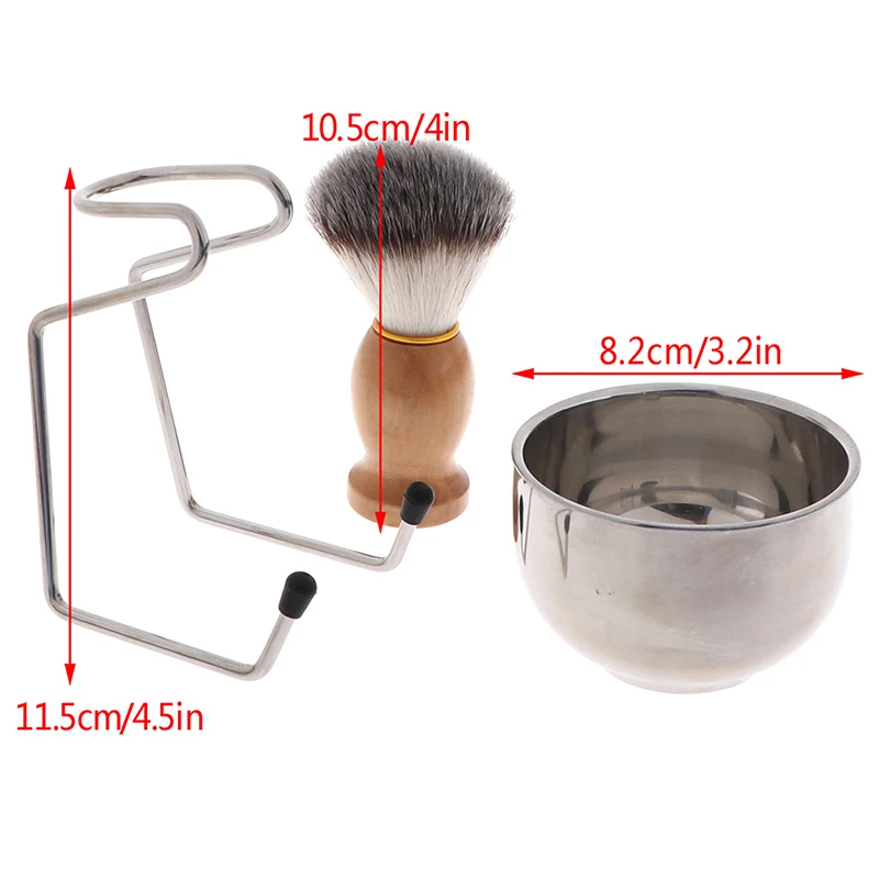 

3 In 1 Stainless Steel Shaving Soap Bowl +Shaving Brush+ Shaving Stand Bristle Hair Shaving Brush Beard Cleaning Tool Set New