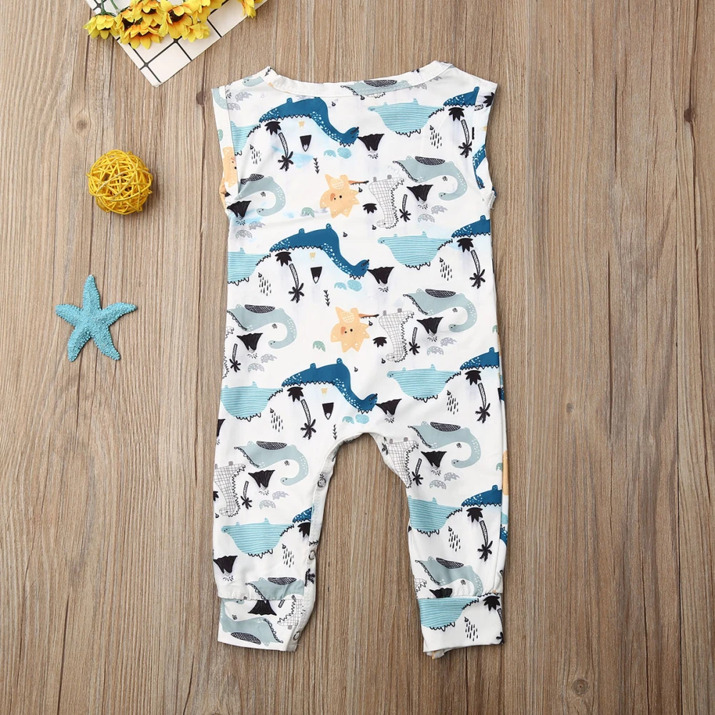 Newborn Baby Boys Clothes Dinosaur Sleeveless Romper Jumpsuit Bodysuit Outfit |