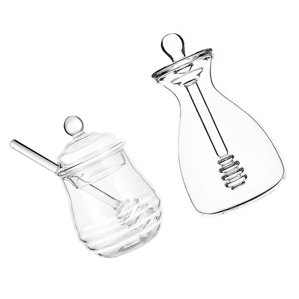 

2 Sets Household Honey Storage Pots Glass Honey Jars with Dippers (Transparent)