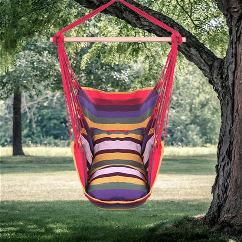 

Distinctive Cotton Canvas Hanging Rope Chair with Pillows Rainbow hanging bed Garden Hang Lazy Chair Swinging Indoor Outdoor