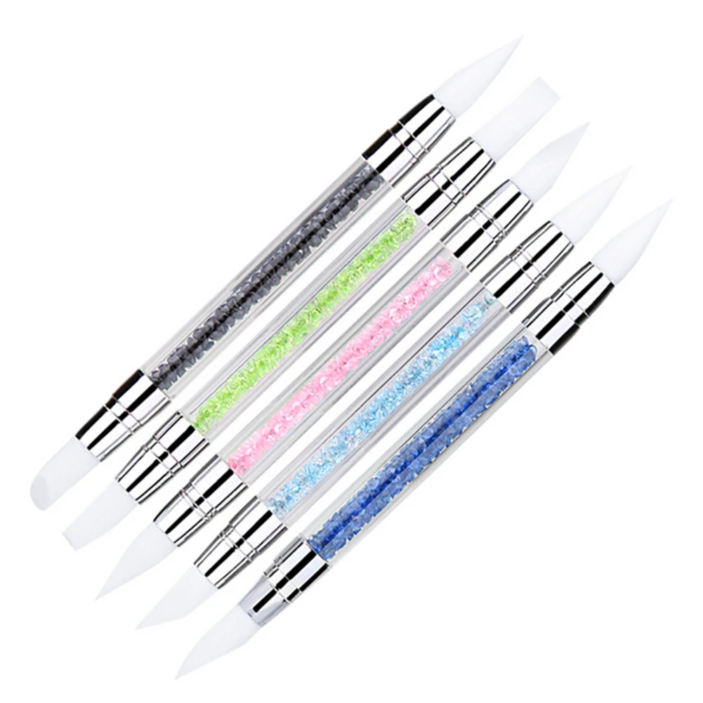 2 сторонний Кристальный дизайн ногтей со стразами ручка с кисточкой силиконовая