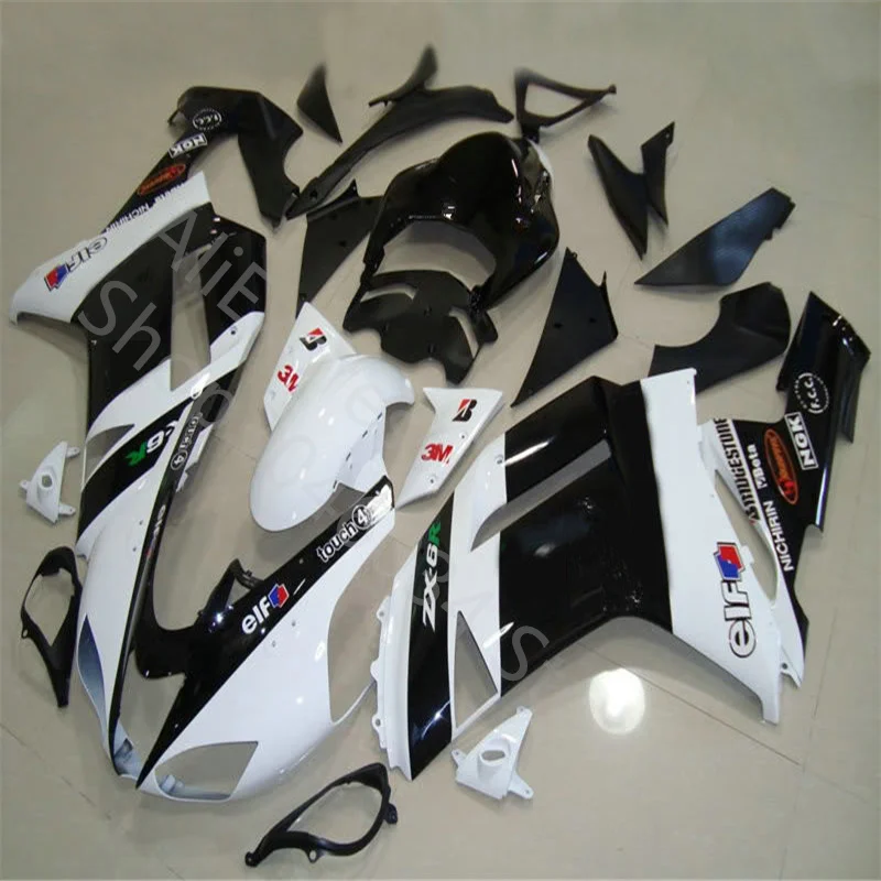 

New ABS Whole Motorcycle Fairings Kit Fit For Kawasaki Ninja ZX-6R 636 zx6r 2007 2008 07 08 white black bodywork set