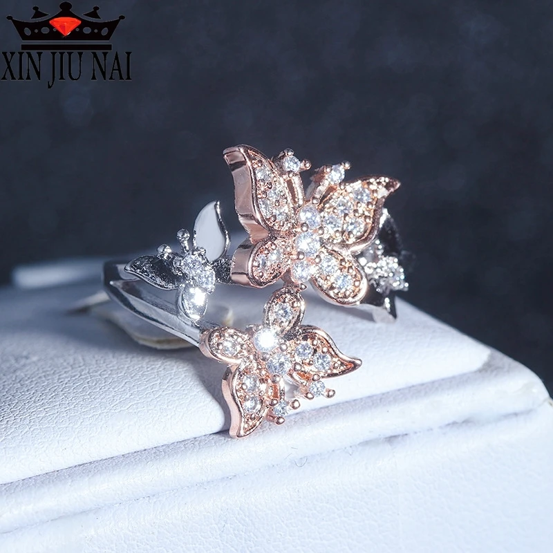 Романтическая бабочка свадебное CZ серебряное розовое золото кольцо Высокое