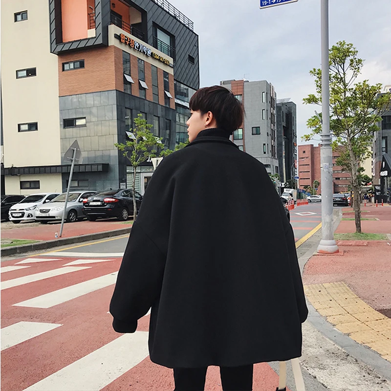 2019 Winter Woolen Coat Men Loose Wild Korean Fashion Windbreaker Men's Overcoat Long Wool Black / Khaki/ Blue M-XXL | Мужская