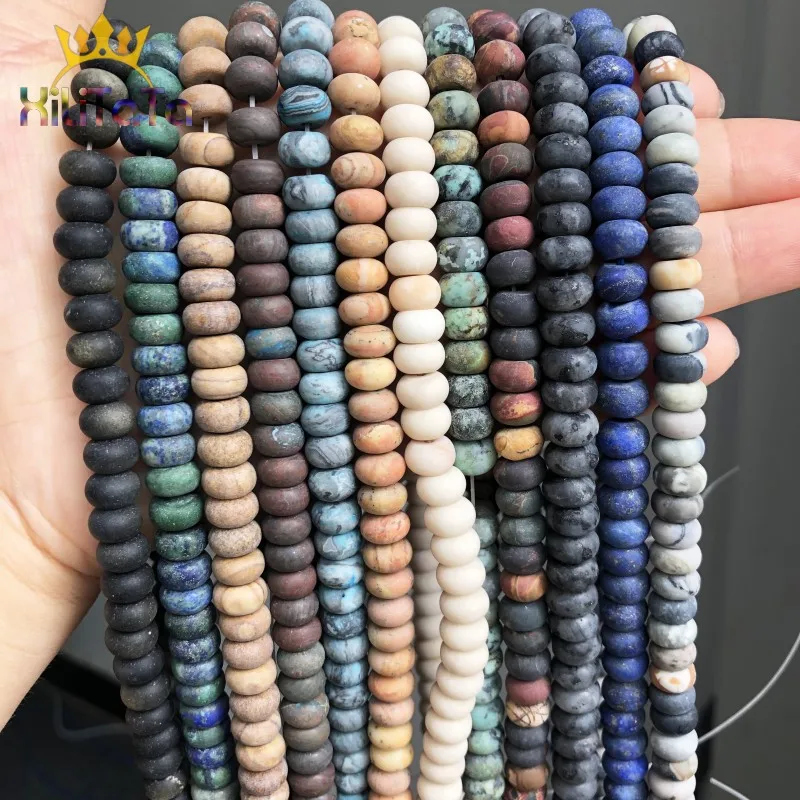 

5*8mm Matte Natural Pink Quartz Agates Jades Lapis lazuli Round Rondelle Beads For Jewelry Making DIY Chrams Bracelet Ear Studs