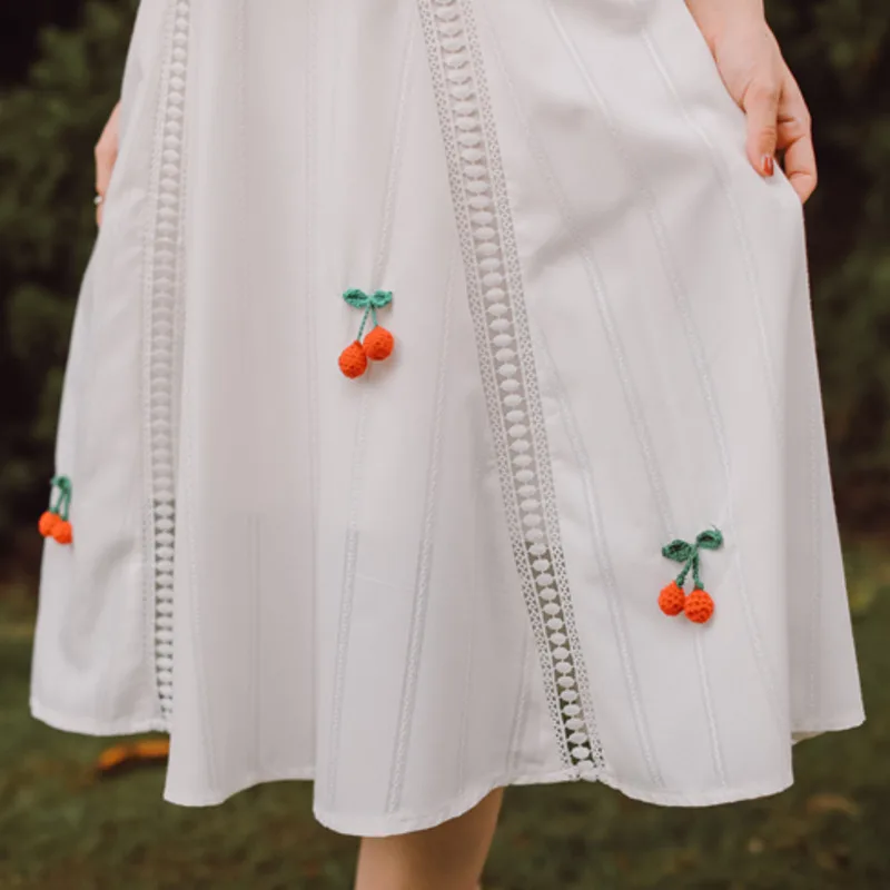 

High Quality Summer New French Retro Lace Robe Women Square Collar Sweet Vintage Elegant Casual Boho Dress Embroidery Vestidos