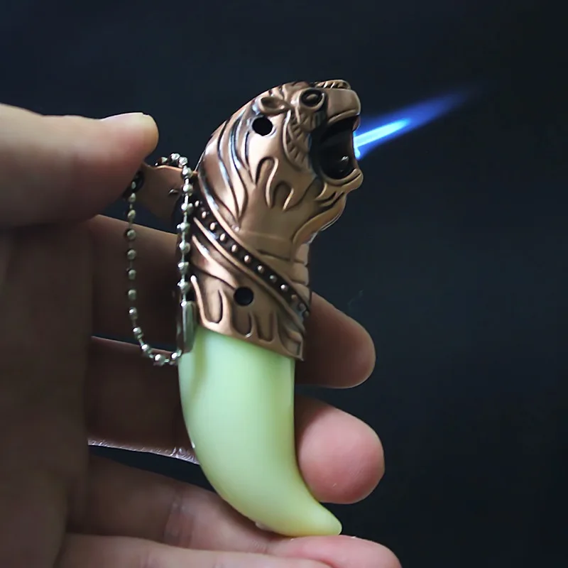 

Creative Torch Jet Lighter Gas Butane Turbo Lighter Windproof Dragon Tiger Tooth Keychain Lighter Pendant For Cigar Pipe 1300 C