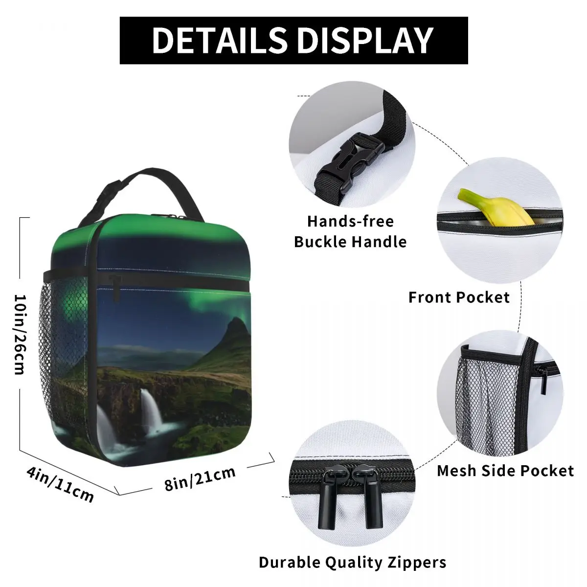 

Northern Light Iceland Landscape Lunch Bag for Women Men Large Insulated Lunch Box with Water Bottle Holder and Pockets