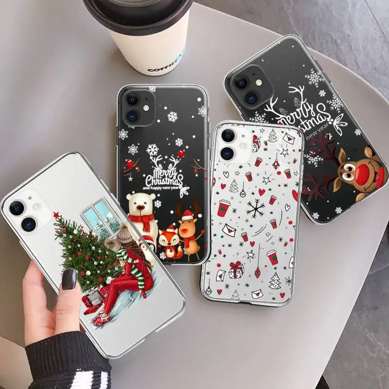 

Marry christmas tree new year gifts Phone Case Transparent soft For iphone 12 11 13 7 8 6 s plus x xs xr pro max mini