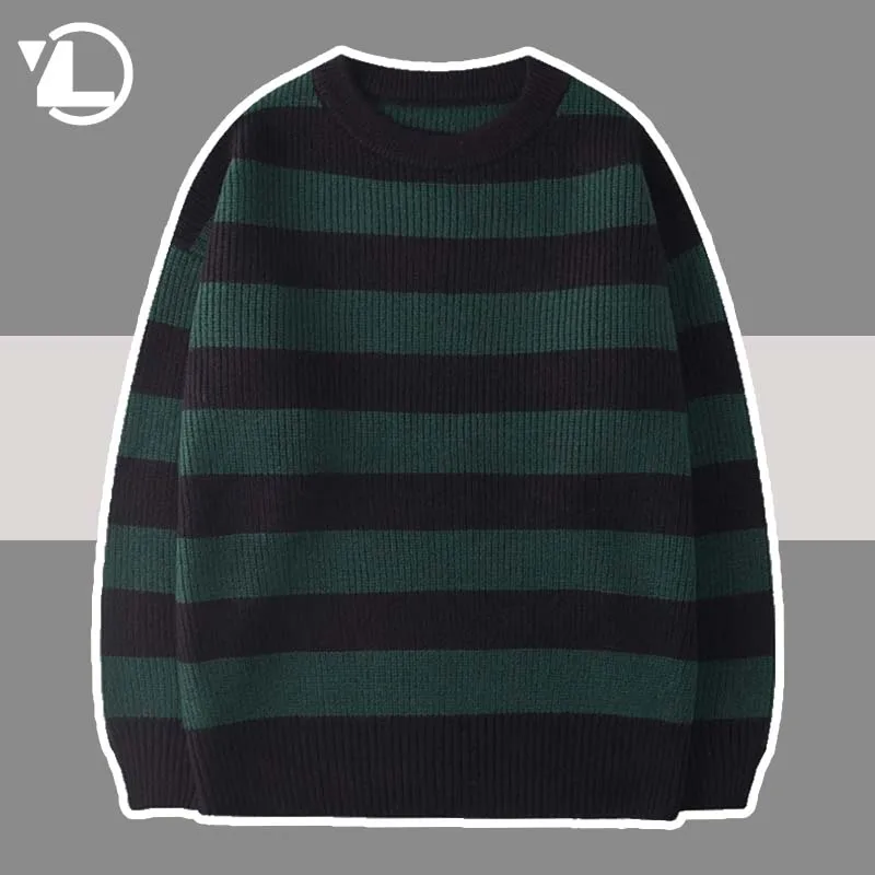 Striped Knitted Sweater Men Women Vintage Tate Langdon Loose Sweaters Harajuku Green Warm Autumn Jumper Pullover Unisex Casual