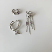 origin summer double layer irregular metal long tassel clip earring for women girls charming purple rhinestone earring jewelry