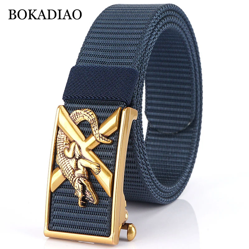 

Мужской и Женский нейлоновый ремень BOKADIAO, повседневный ремень с металлической автоматической пряжкой для спорта на открытом воздухе, армейский парусиновый ремень для джинсов