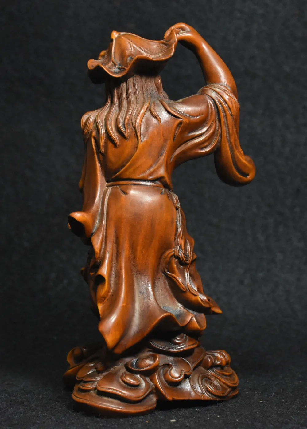 

Crafts statue Chinese Taoism Boxwood Wood Carved LiuHai Wealth Toad Hoptoad figures Statue