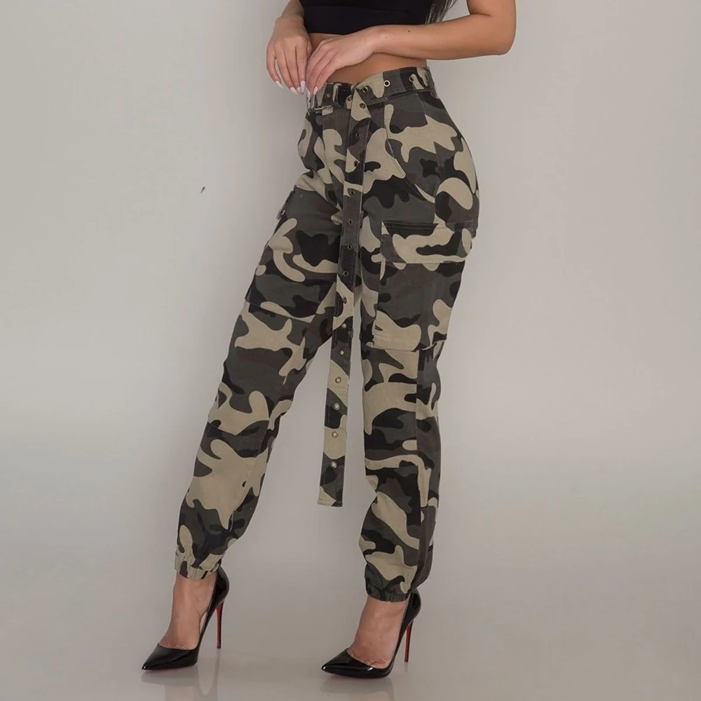 Брюки-карго TCJULY уличные тонкие камуфляжные брюки-карго с высокой талией прямые