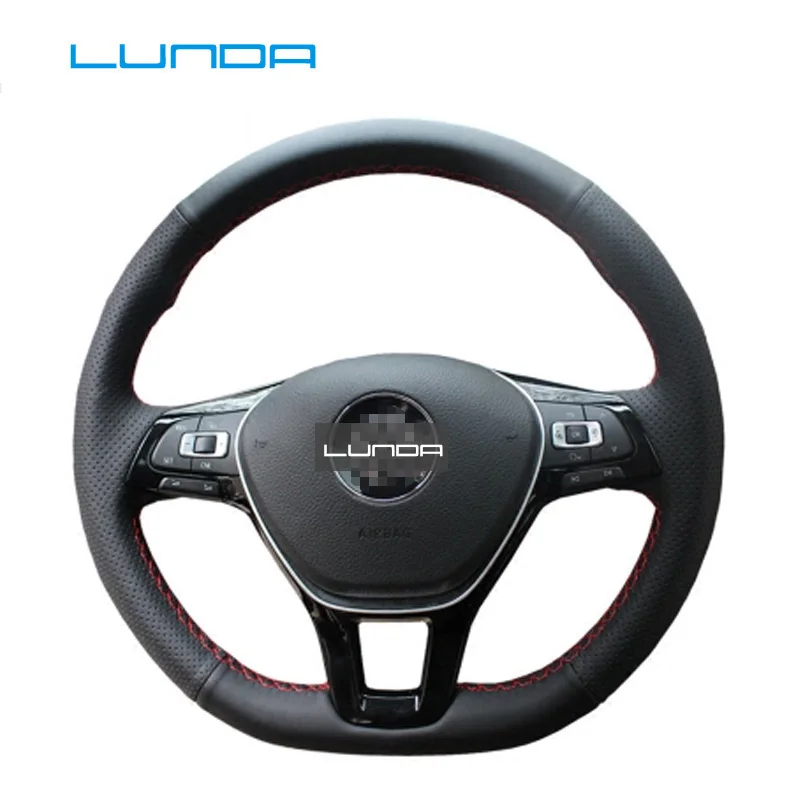 Чехол на руль LUNDA из черной кожи для Volkswagen VW Golf 7 Mk7 новинка Polo Jetta Passat B8 Tiguan Sharan