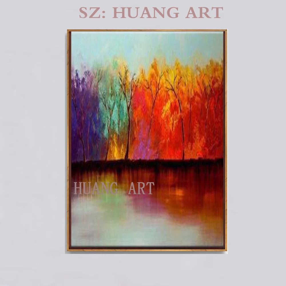 Большая Ручная роспись любовник дождь улица дерево лампа пейзаж картина маслом