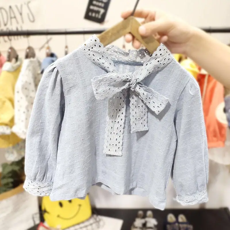 

1-3T Spring Baby Girl Long Sleeve Tees Lace Bowknot Design Tops T-Shirts Kids Tops Casual Blouse
