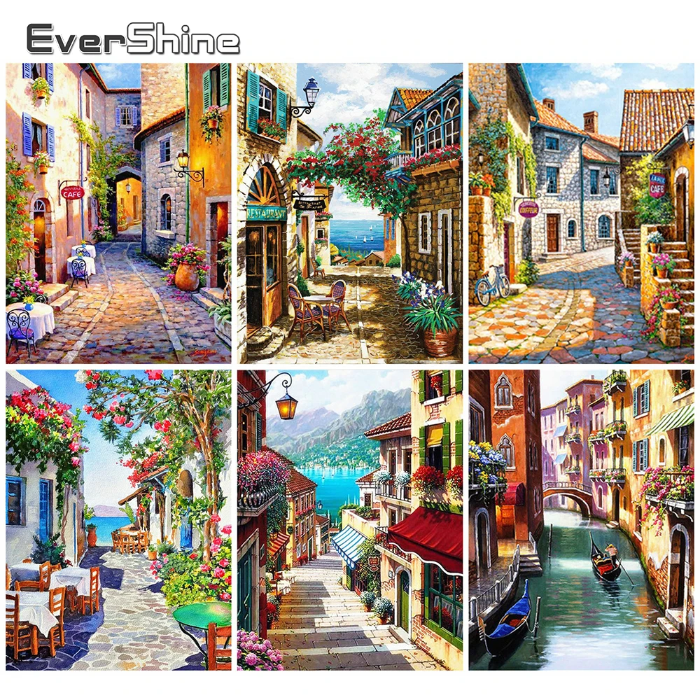 

EverShine полностью квадратная Алмазная мозаика, Ландшафтная алмазная живопись, вышивка, город «сделай сам», настенный Декор для дома
