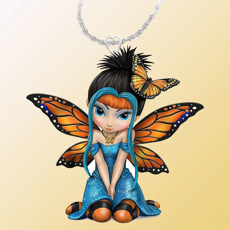 

Exquisite Cute Women 3D Printing Choker Resin Blue Dress Butterfly Girl Pendant Casual Party Necklace Jewelry