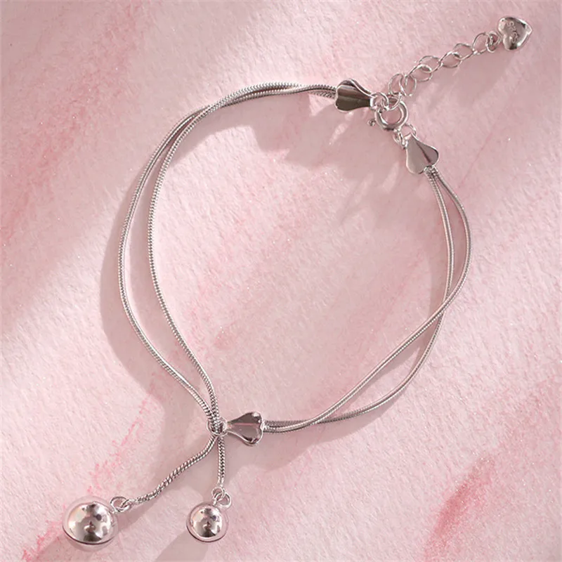 OBEAR Silver Plated Chain Bell Bracelet Women Double Layers Link Bracelets Female Sterling Jewelry | Украшения и аксессуары
