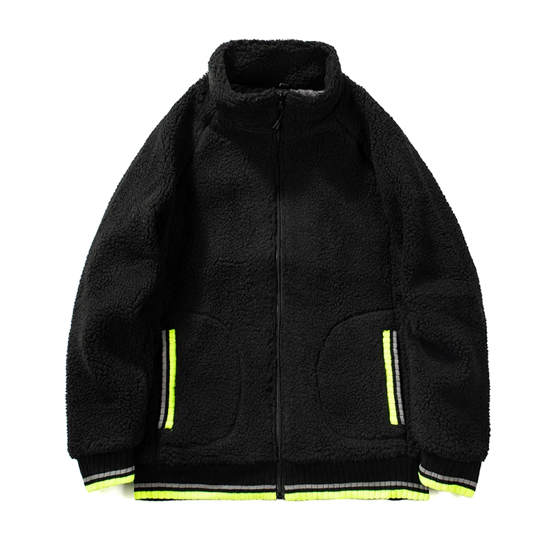 

Autumn Winter Contrast Color Lamb Wool Hoodies Men Fashion Thicken Long Sleeve Man Zipper Jackets Sweatshirt Warm Cardigan Coat