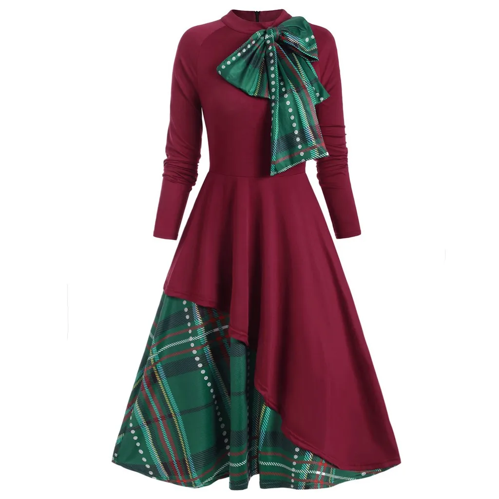 Рождественское платье на новый год винтажное клетчатое лоскутное с большим