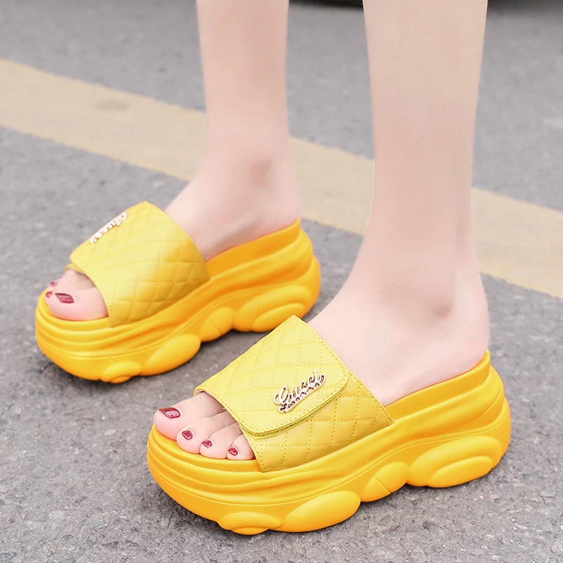 Сандалии женские на платформе 8 см босоножки танкетке Нескользящие кожаные