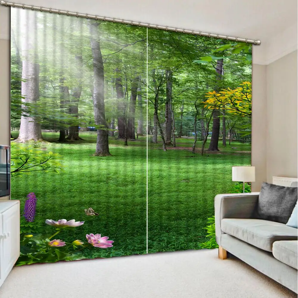 

3D Door Windows Curtains Green forest modern home Living Room Bedroom Decorative Kitchen Curtain Drapes Dropship