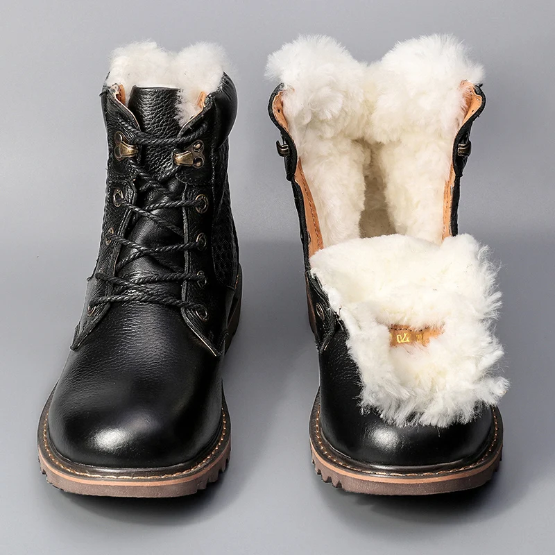 

Natural Wool Men Winter Boots Size 36~48 Genuine Leather Winter Boots for men Russian Style Men Snow Boots #YM1570