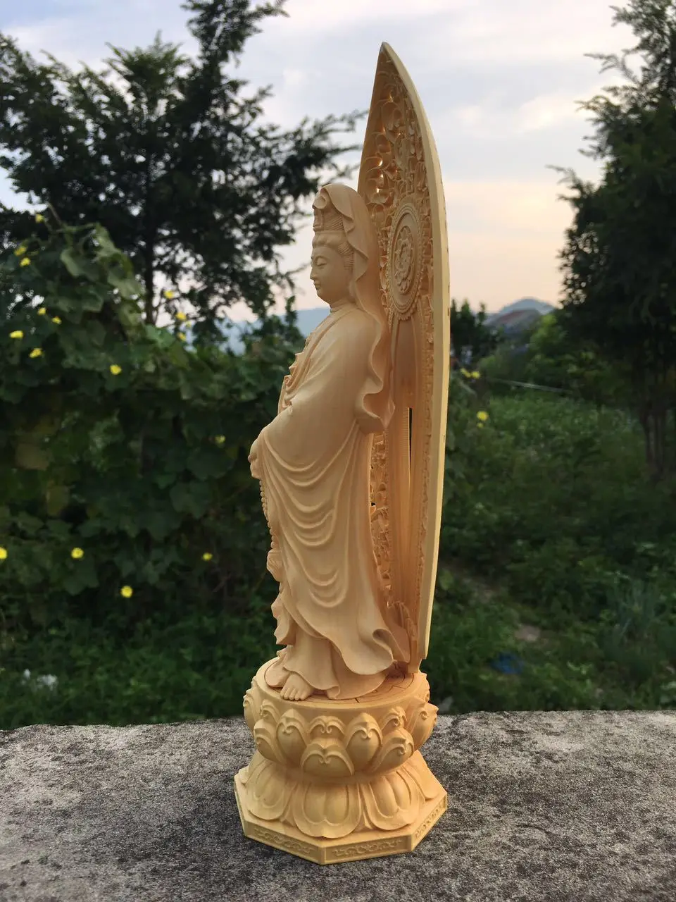 Статуя Будды из бокса резной Лотос авалокистевара деревянное ремесло домашняя