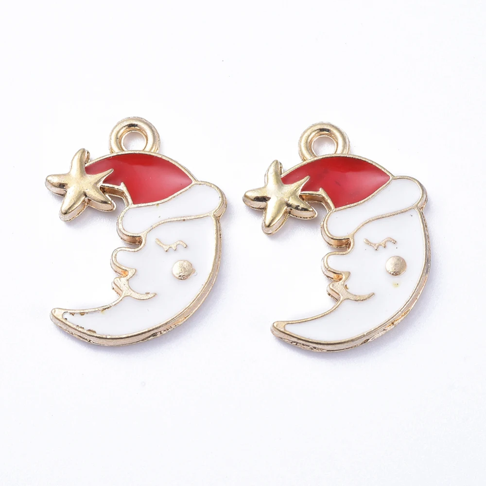 

5~20PCS Golden Plated Alloy Enamel Pendants for Christmas Moon White 19x14x2mm Hole: 1mm Christmas Reindeer Snowman