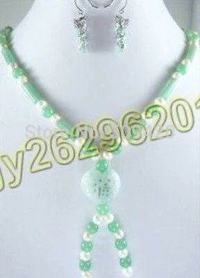 free shipping &gt&gt&gt&gt&gtWhite pearl and light green stone necklace pendant earrings set | Украшения и аксессуары